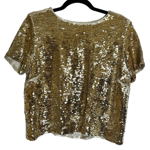 Ark‎ & Co Gold Sequined Short Sleeve Top Size Large
